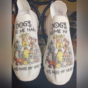 NEW White Slip-On Dog Print Casual Shoes -